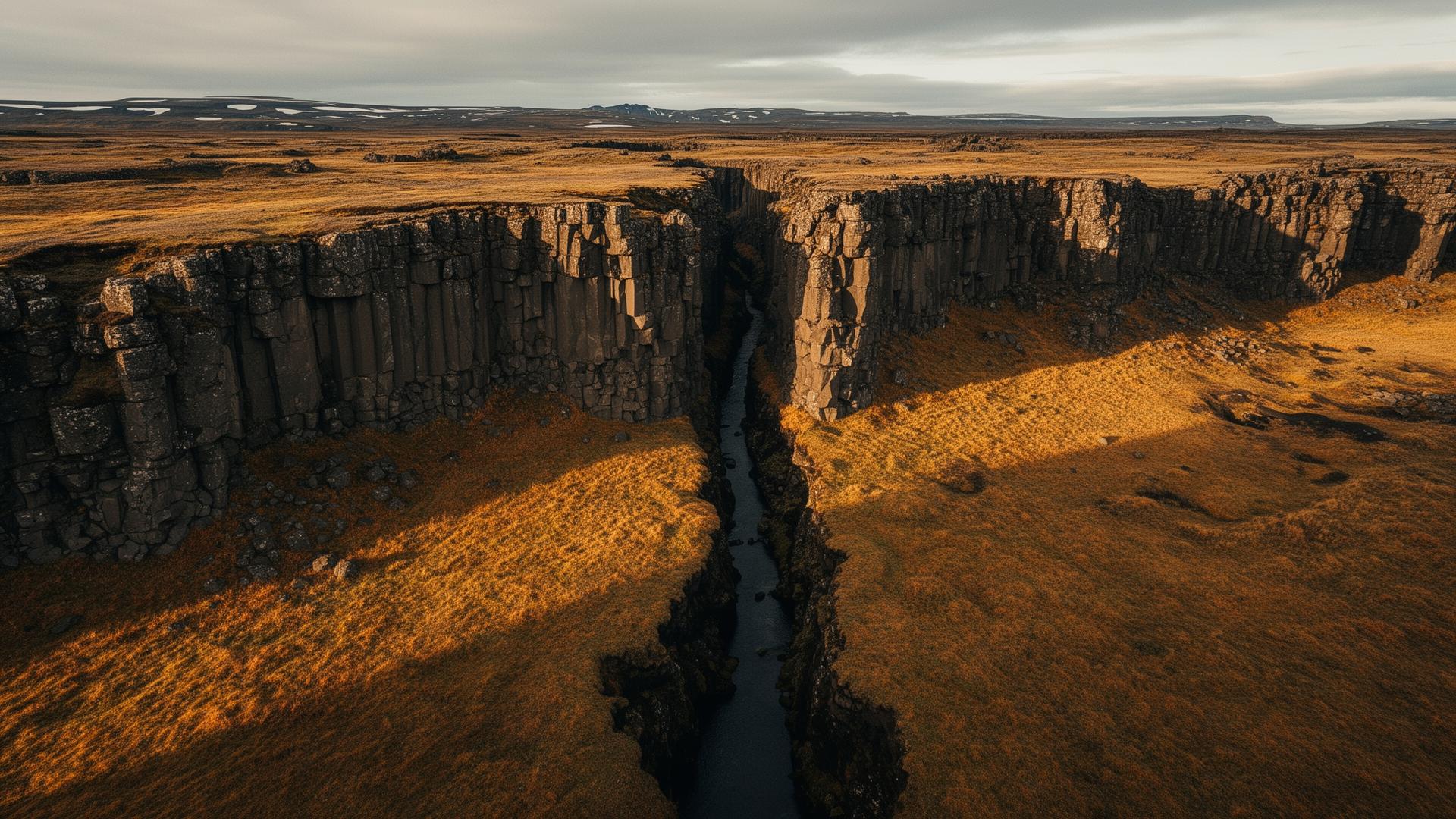 Aerial view of the Þingvellir rift valley, Iceland